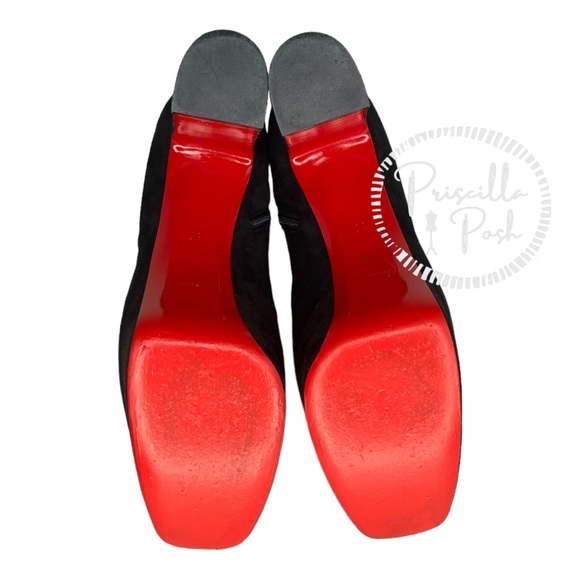 Christian Louboutin black suede platform ankle boot block heel square toe retro - Picture 11 of 16
